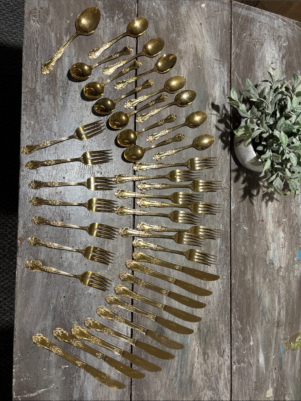Vintage Rogers Stainless Gold-plated Flatware Set 40pcs